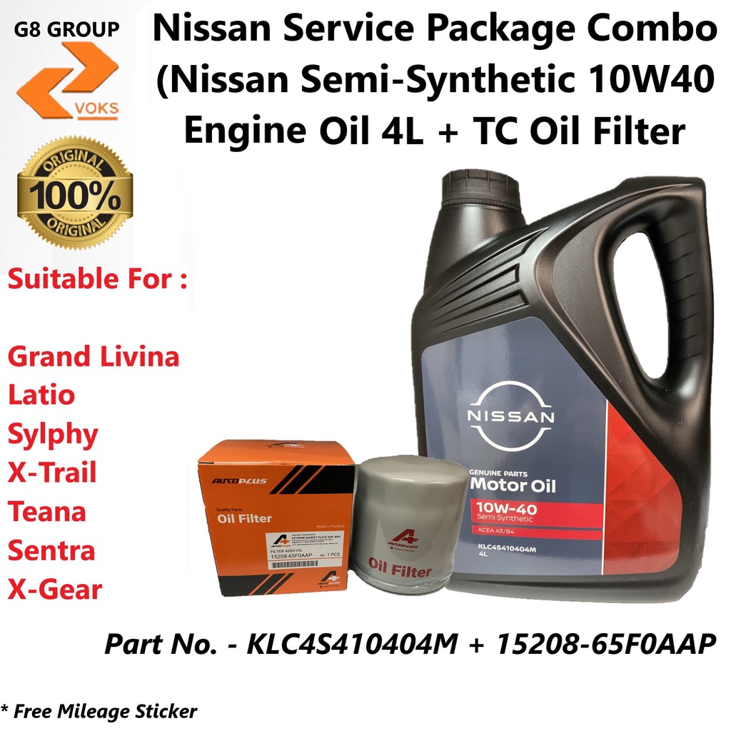 Nissan Service Package Combo ( NISSAN SEMI SYNTHETIC 10W40 ENGINE OIL 4L + TC OIL FILTER )(KLC4S4104