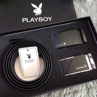 🤩PLAYBOY MEN LEATHER BELT SET  ซื้อ 1 ได้ถึง 2‼️มาใน 2 แบบ 2 สไตล์ สายเข็มขัดเป็นหนัง สีดำ