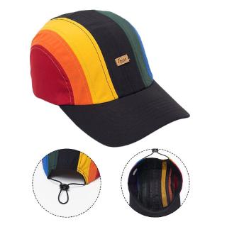 XY` Unisex Summer Baseball Hat Rainbow Stripes Letters Label Back Drawstring Sun Cap