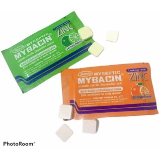 ล็อตใหม่!! มายบาซิน ซิงค์ Mybacin Zinc เม็ดอมผสมซิงค์ รสส้ม, มะนาว, มิ้นต์ โธร์ท, โอทีซี (ทุกรส) (10 - 20 เม็ด) (1 ซอง)