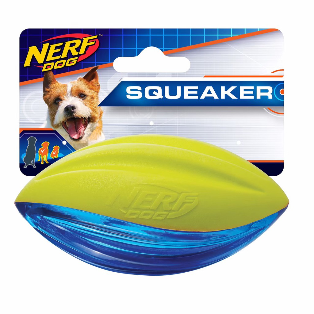 Nerf Dog TPR/Foam Squeak Football รักบี้สลับสีสองวัสดุ กัดมีเสียง ลอยน้ำได้ ขนาดยาว 4 นิ้ว