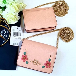 🎀 (สด-ผ่อน) กระเป๋าสตางค์ มีสายโซ่ CA024 COACH MINI WALLET ON A CHAIN WITH FLORAL WHIPSTITCH