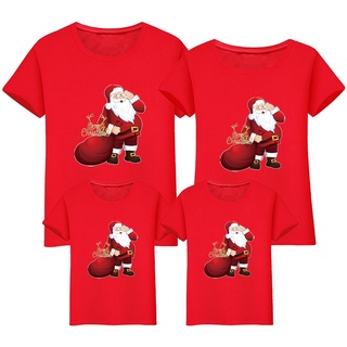 Merry Christmas Santas Printed Matching Outfits Blouse Couple Set Xmas T-shirt Loose Cotton Short Sleeve Tops A2 471