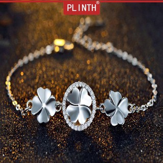 PLINTH สร้อยข้อมือเงินแท้ 925 แฟชั่นเกาหลีเพชรสี่ใบโคลเวอร์หวาน1694