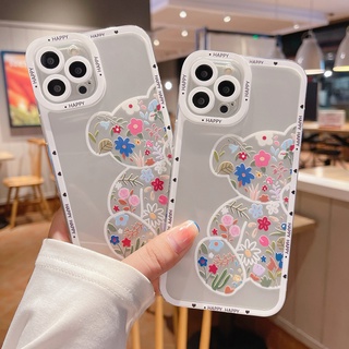 เคสโทรศัพท์มือถือ TPU แบบนิ่ม ลายดอกไม้ และหมี สําหรับ Xiaomi Redmi K20 K30 Pro Note8 Pro Mi8 9 10 11 Lite