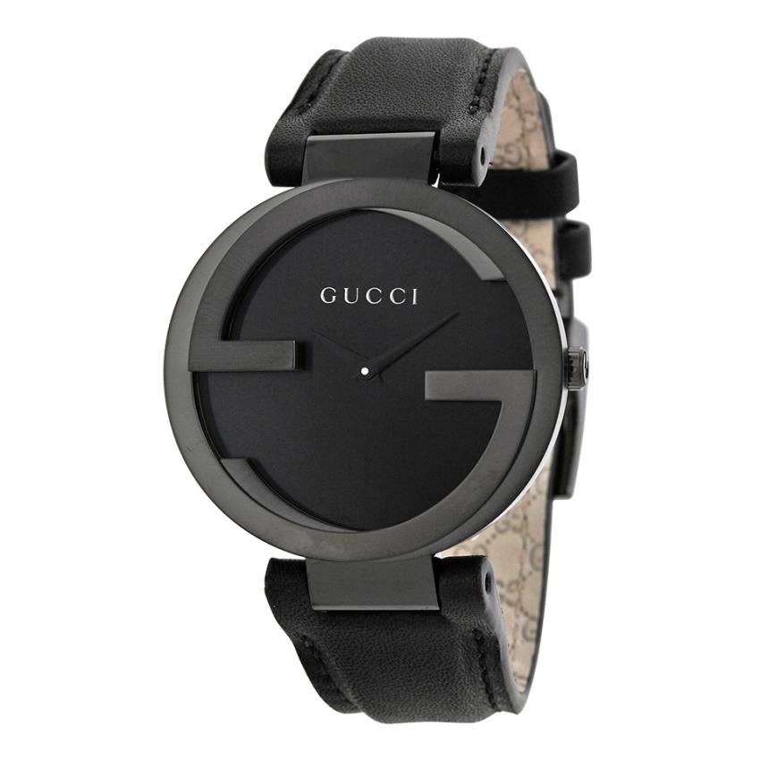 Gucci Interlocking G Black Dial Black Leather Strap Unisex Watch
 YA133302