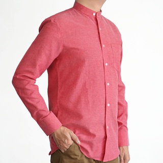 UrbanSNAPS Mandarin Oxford Slimfit Long-Sleeve Red Shirt #สีแดง (เสื้อเชิ้ตคอจีนผ้าอ๊อกฟอร์ดแขนยาว)