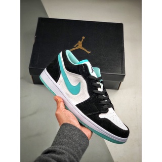 ✐✑Nike Air Jordan 1 Low White Tiffany รองเท้าผ้าใบลำลองสีเขียวสำหรับผู้ชายและผู้หญิง