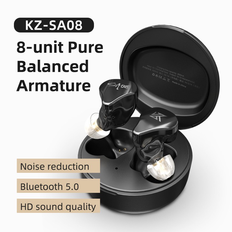 KZ SA08 8BA Units TWS True Wireless Earbuds Bluetooth V5.0 Earphone Headset Noise Cancelling Touch Control KZ S2 S1 Z1 ZAX CX10