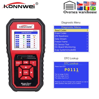 Konnwei KW850 OBD2 เครื่องมือวิเคราะห์รถยนต์ KW 850 OBDII ตรวจสอบเครื่องยนต์ / O2 เซนเซอร์ทดสอบอัตโนมัติ PK AD410 NT301 อัปเดตฟรีบนพีซี