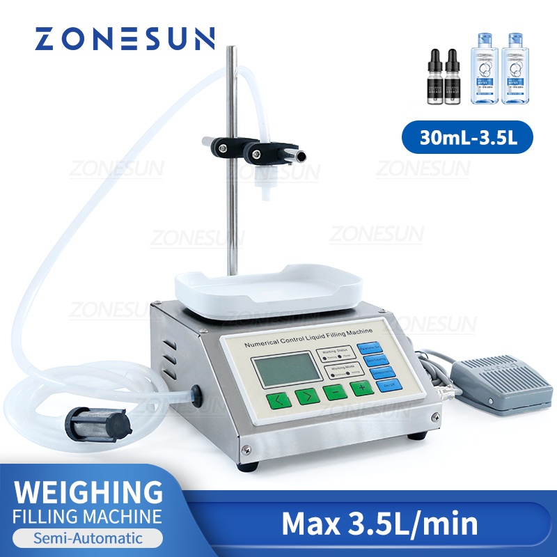 ZONESUN ZS-DP611W กึ่งอัตโนมัติหัวเดียวเครื่องดื่มของเหลวขวดน้ําชั่งน้ําหนักเครื่องบรรจุน้ํามันหอมระ