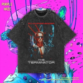 เสื้อยืด ขนาดใหญ่ พิมพ์ลาย Haze The Terminator สีม่วง | หินล้างทําความสะอาด | เสื้อเทอร์มิเนเตอร์ | เสื้อยืด ลาย Arnold