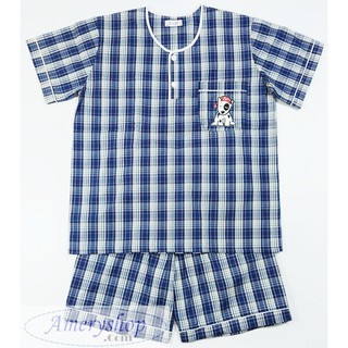 ชุดนอนผู้ใหญ่ (P+P) L แขนสั้น-ขาสั้น คอกลมกระดุม2เม็ด ลายสก็…