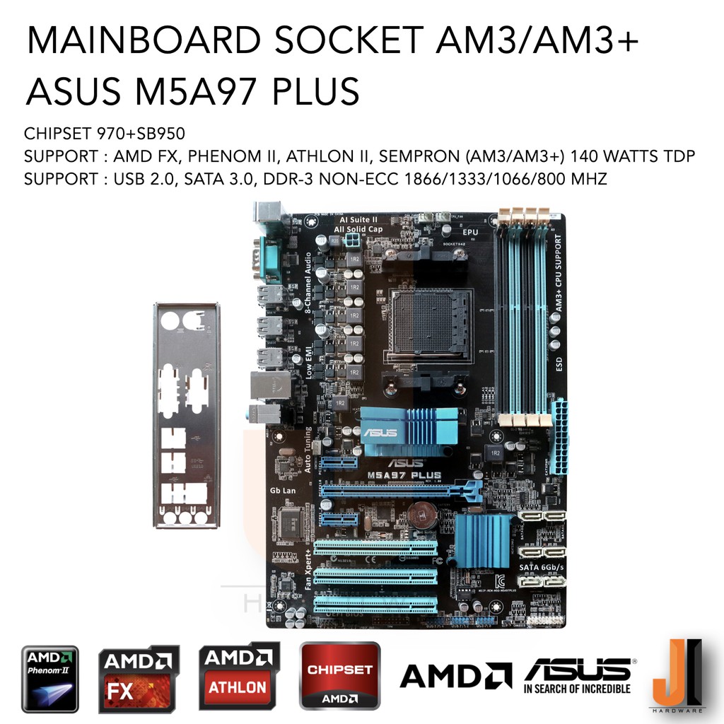 Mainboard ASUS M5A97 PLUS (AM3/AM3+) Support AMD FX, Phe-nom II, Athlon II, Sempron 140 Watts TDP (ส