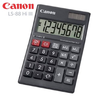 เครื่องคิดเลข Canon LS-88Hi III  จอแสดงผล LCD ขนาดใหญ่พิเศษ แสดงตัวเลข 8 หลัก  ออกแบบจอให้ลาดเอียง เพื่อองศาที่พอดี