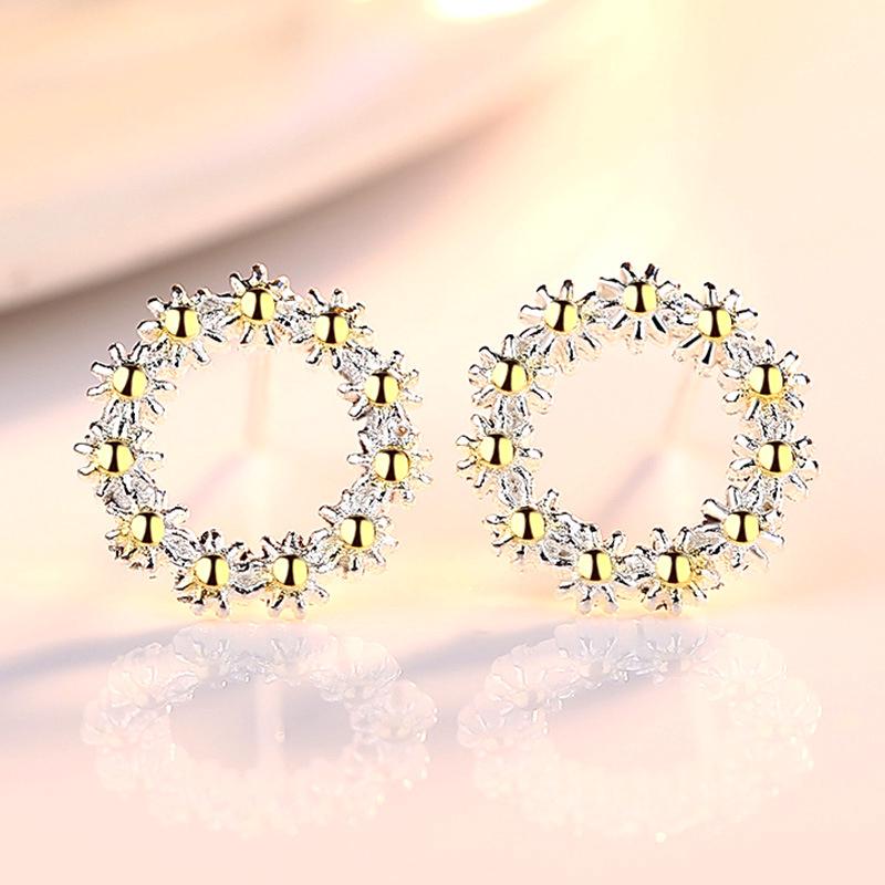 ต่างหูกำไลข้อมือดอกไม้ดวงอาทิตย์เงินผู้หญิงแฟชั่น WE54R Earrings Silver 925