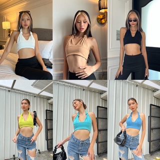 ✨ Chillclosets : Peachy crop  เสื้อครอปผูกคอ