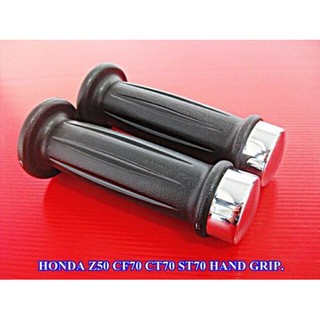 HONDA MONKEY CHALY DAX Z50 CF70 CT70 ST70 HANDLE GRIP "BLACK" RUBBER // ปลอกแฮนด์ สีดำ ปลายชุบโครเมี่ยม