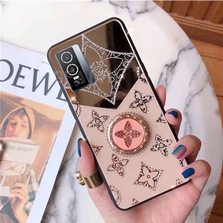 In Stock New เคส VIVO Y76 5G 2021 Fashion Hard Case Luxury Acrylic 3D Ring Bracket Gold Yotsuba Diamond Drop Protection Cover เคสโทรศัพท์ VivoY76