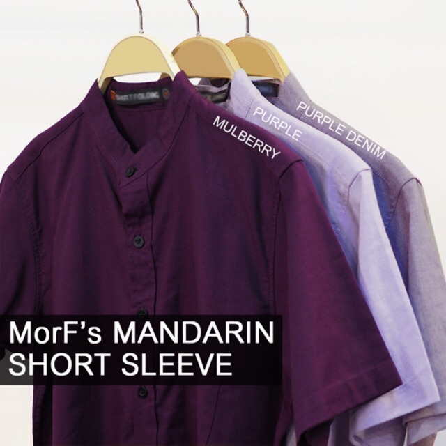 Shirts 390 บาท Mandarin Oxford Short Sleeve เสื้อเชิ้ต oxford คอจีน แขนสั้น โทน สีม่วง Men Clothes