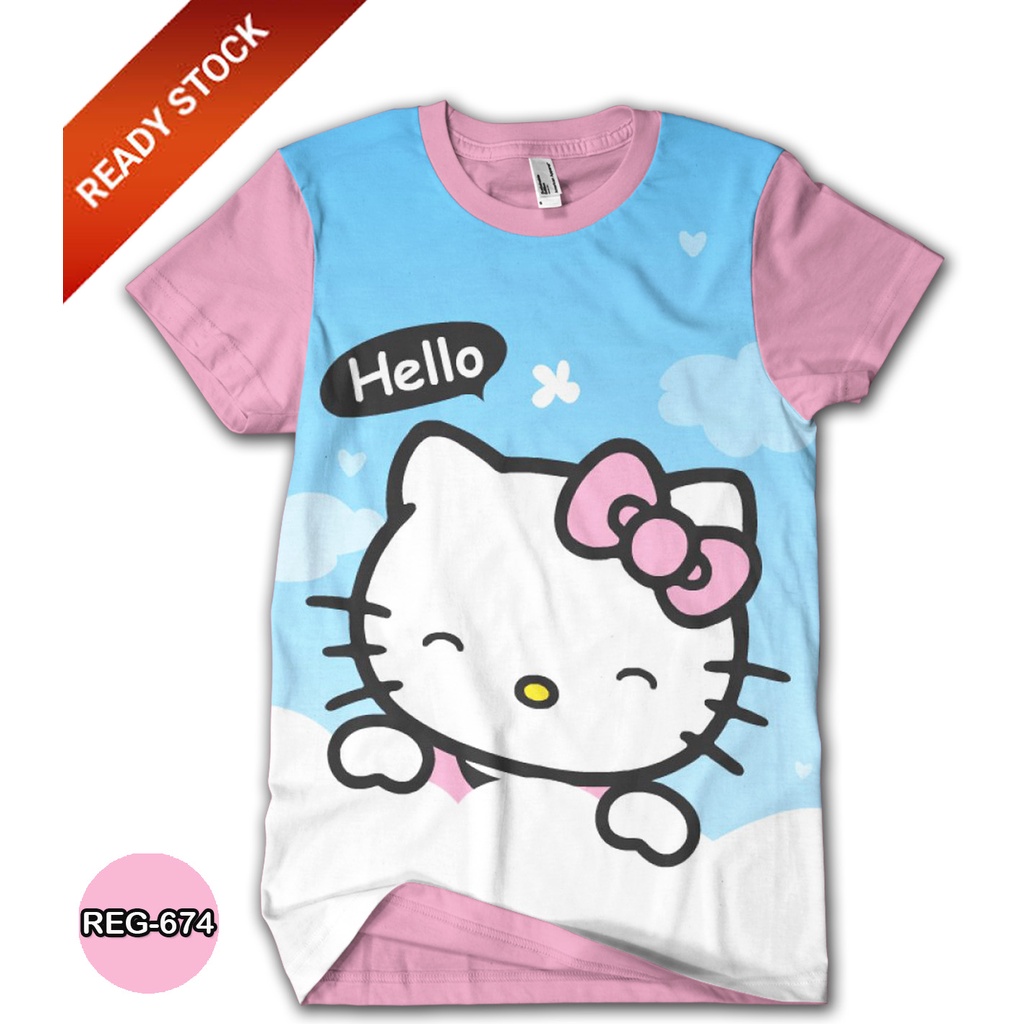 Hello Kitty เสื้อยืด 3D สุดน่ารักสําหรับเด็กและผู้ใหญ่ Hello Kitty เสื้อผ้าอินเทรนด์ REG-674 แฟชั่น