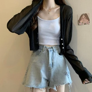 JJ shop 💜พร้อมส่ง เสื้อคลุมซีทรู คาร์ดิแกนผ้าบางเบาใส่สบาย แมตท์ได้สวยๆ "8K66" -C