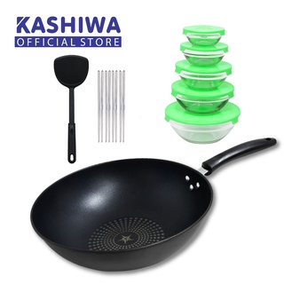 [โค้ด M89MWT ลด45]Diamond Chef ชุดกระทะ no.1 กระทะ 32 cm สีดำ แถมฟรี ชามแก้ว 5 ใบ พร้อมตะหลิวและตะเกียบ 4 คู่