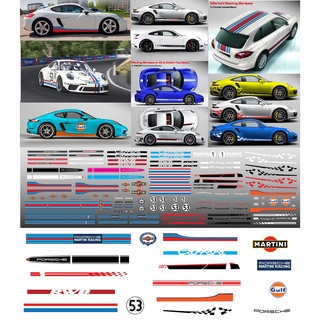 ดีคอล Porsche พอช พอร์ช  martini มาตินี หมึกรองขาว ติดชิ้นงานได้ทุกสี ติดรถHot Wheels /Majorette 1:64 Decal  water slide