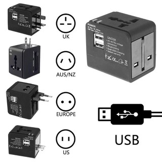 หัวแปลงขาปลั๊กทั่วโลก เสียบ Usb ได้ 2 Port พร้อมระบบกันไฟกระชาก Universal Plug รองรับกระแสไฟฟ้า 100-240 โวลต์