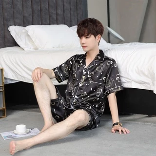 🤑พร้อมส่ง🤑1011 ชุดนอนผู้ชาย เเขนสั้นขาสั้น ผ้าซาตินสุดหรู คอปก pajamas men เซ็ทเสื้อ สวมใส่สบาย ผ้าเย็น ผ้านิ่มไม่เเข็ง