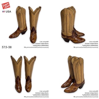 บูทคาวบอย Tony Lama Cowboy Boots Brown Eel Leather Extra Narrow Vintage Western  งานเก่าอเมริกา