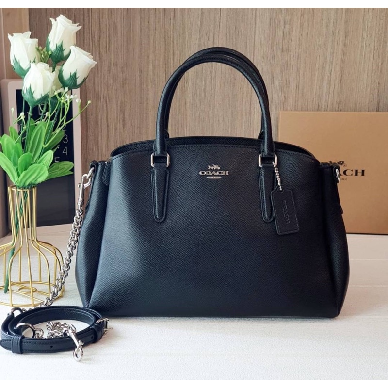 (ผ่อน0%) กระเป๋าสะพายข้าง COACH SAGE CARRYALL F28976 ทรงถังใหญ่ หนังแท้ สีด อะไหล่เงิน