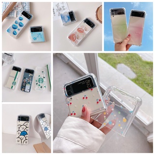 เคสโทรศัพท์มือถือแบบใส กันกระแทก สี่มุม ลายดอกไม้น่ารัก สําหรับ Samsung Galaxy Z Flip 3 5G ZFlip3