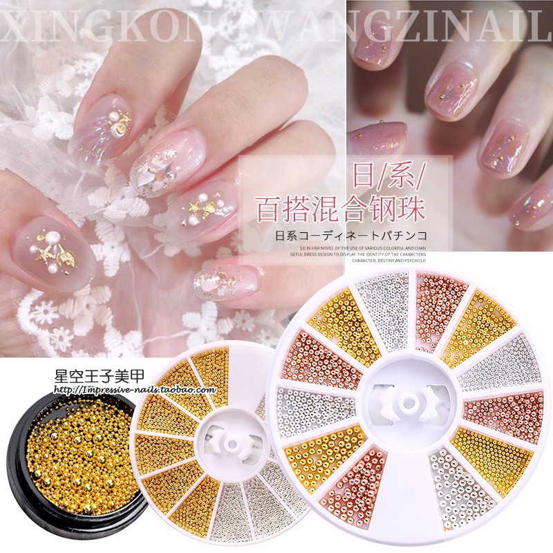 Monja ลูกปัดคาเวียร์ ขนาดเล็ก 0.7 มม. 12 ช่อง คละสี สีทอง สีเงิน สําหรับตกแต่งเล็บ DIY beads decor