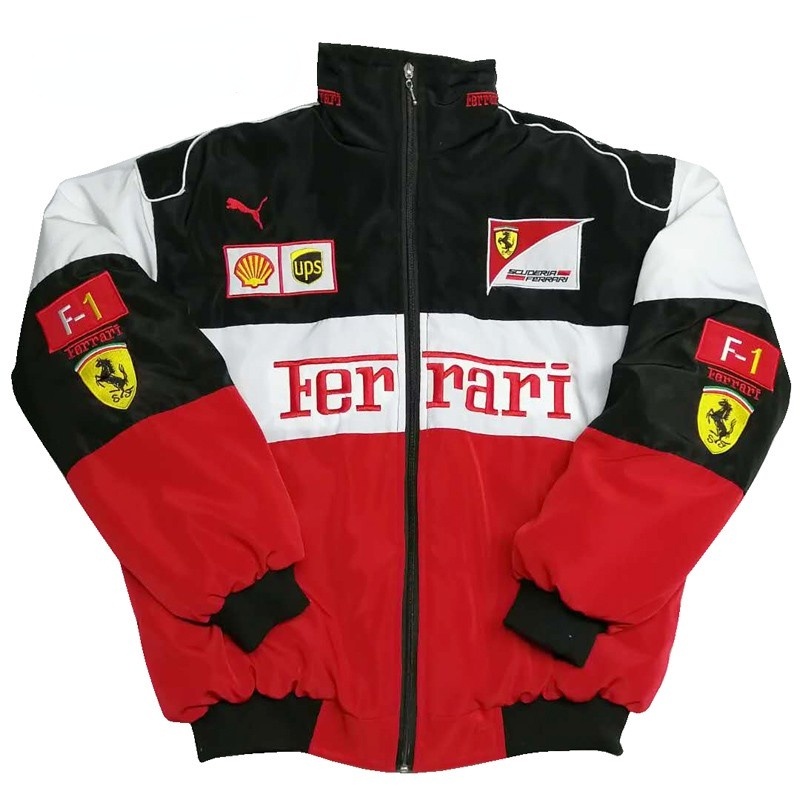 F1 เสื้อแจ็กเก็ตแขนยาว ผ้าฝ้าย ลายทีมแข่งรถจักรยานยนต์ Ferrari สไตล์เรโทร แฟชั่นฤดูใบไม้ร่วง และฤดูหนาว