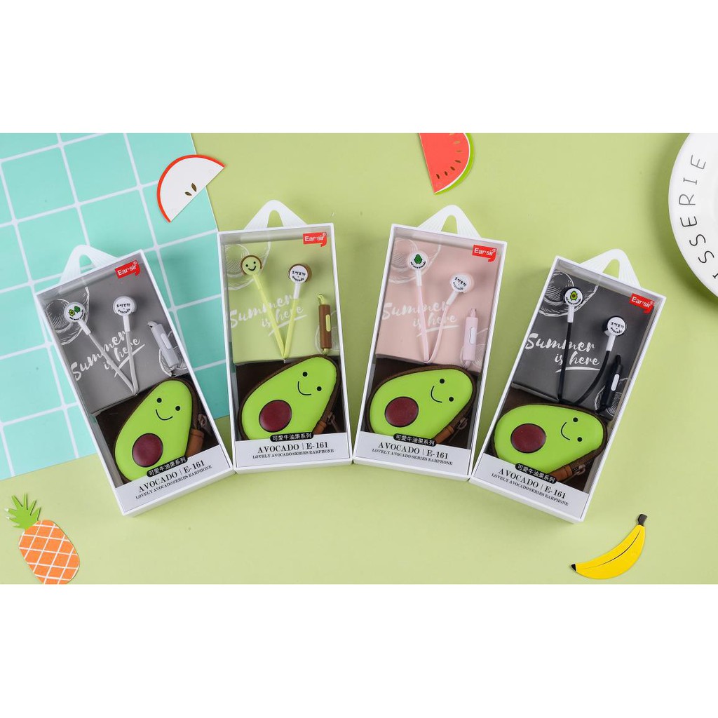E-161 หูฟังผลไม้ หูฟังกล่องเก็บแบบพกพาพร้อมไมโครโฟน หูฟังชุดหูฟัง In-Ear