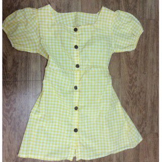 พร้อมส่ง เดรสสั้น ลายสก๊อต สม๊อคหลัง ไซส์ L