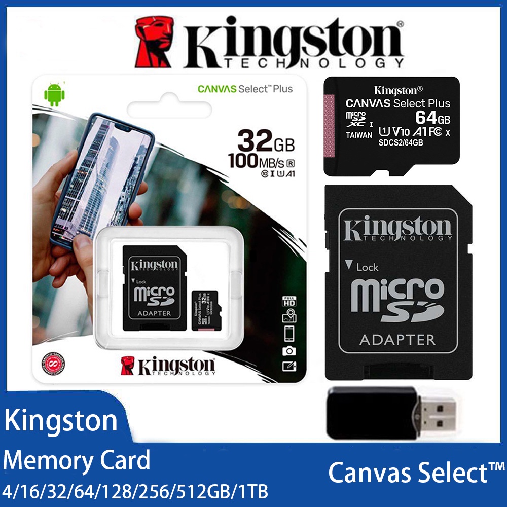 Kingston การ์ดหน่วยความจํา Micro Sd Card 64G 256GB 128GB 512GB 1TB Class 10 TF พร้อมการ์ดรีดเดอร์ฟรี