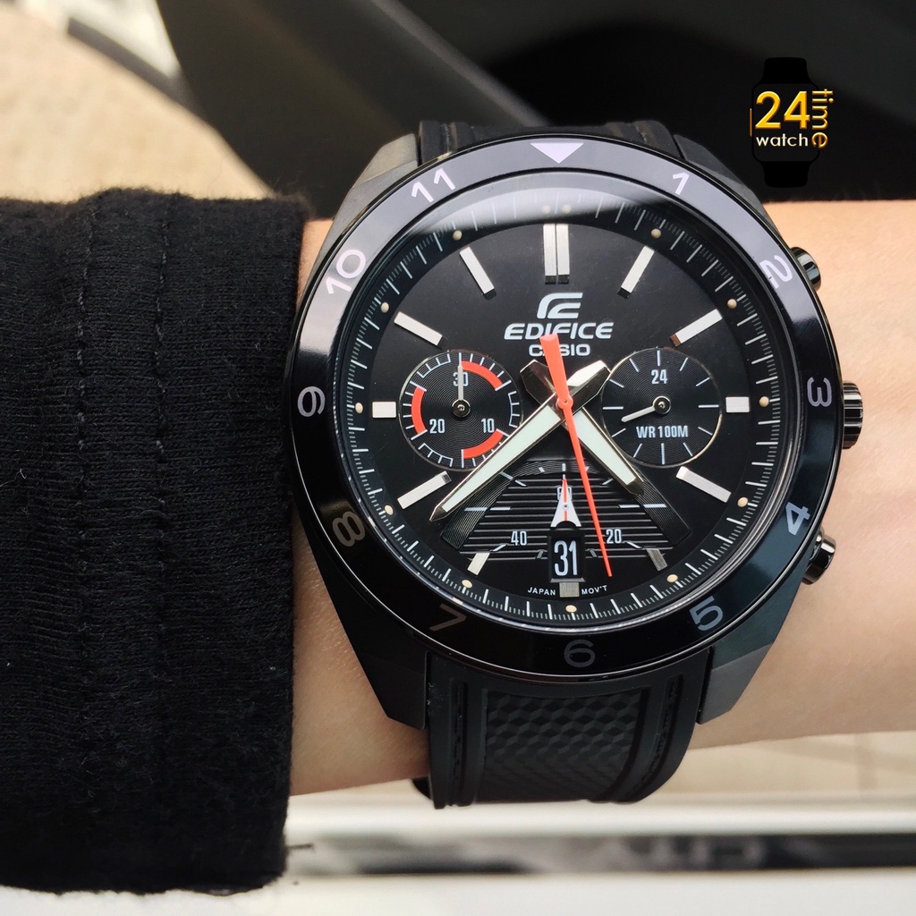 Casioแท้ Edifice นาฬิกาผู้ชาย สายเรซิ่นสีดำ คาสิโอ EFV-590PB-1 มั่นใจนาฬิกาแท้ มีประกัน