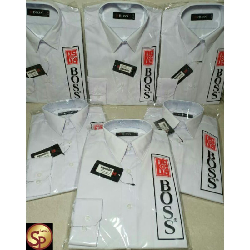 KAMEJA PLAIN WHITE LONG-SLEEVED BOSS SHIRT