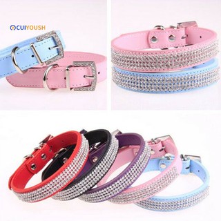 Cuiyoush Bling Rhinestone Pet Faux Leather Neck Strap Band Dog Necklace