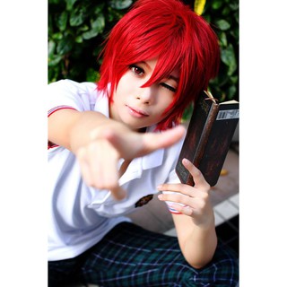 วิกผมสีแดงซอยสั้น Cosplay Red short  Wig 30CM