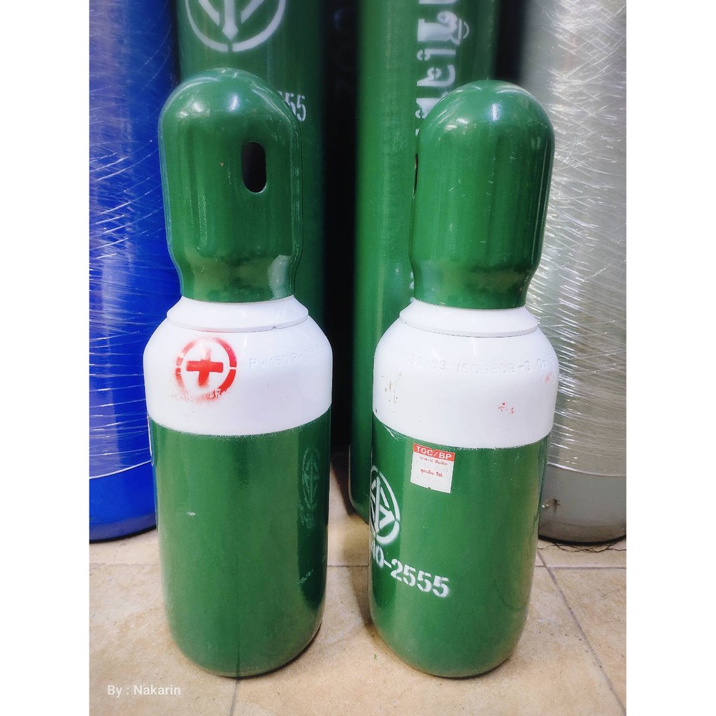 ถังออกซิเจน 0.5 คิว (อ้วน) ถังใหม่ มือ 1 มีก๊าซเต็มถัง พร้อมใช้งาน ( ออกซิเจน Oxygen )