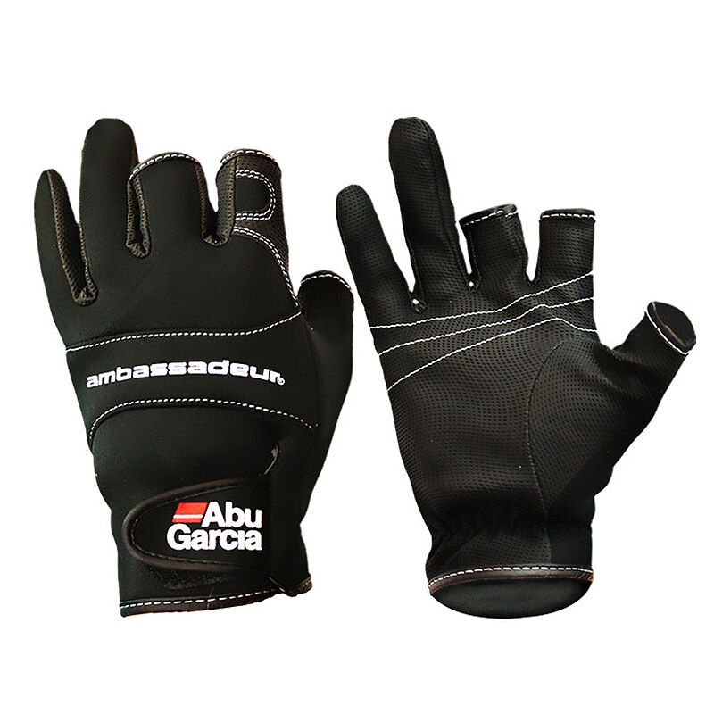 Abu Garcia Leather Gloves, High Quality Three Fabric Fishing Gloves, Non-slip, Outdoor Use, Fingerless Glove, 1 Pair