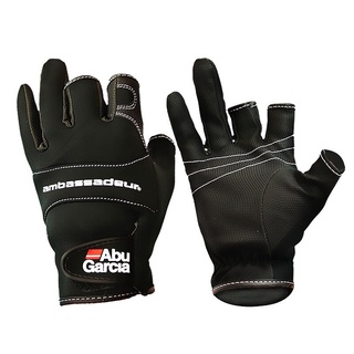 Abu Garcia Leather Gloves, High Quality Three Fabric Fishing Gloves, Non-slip, Outdoor Use, Fingerless Glove, 1 Pair