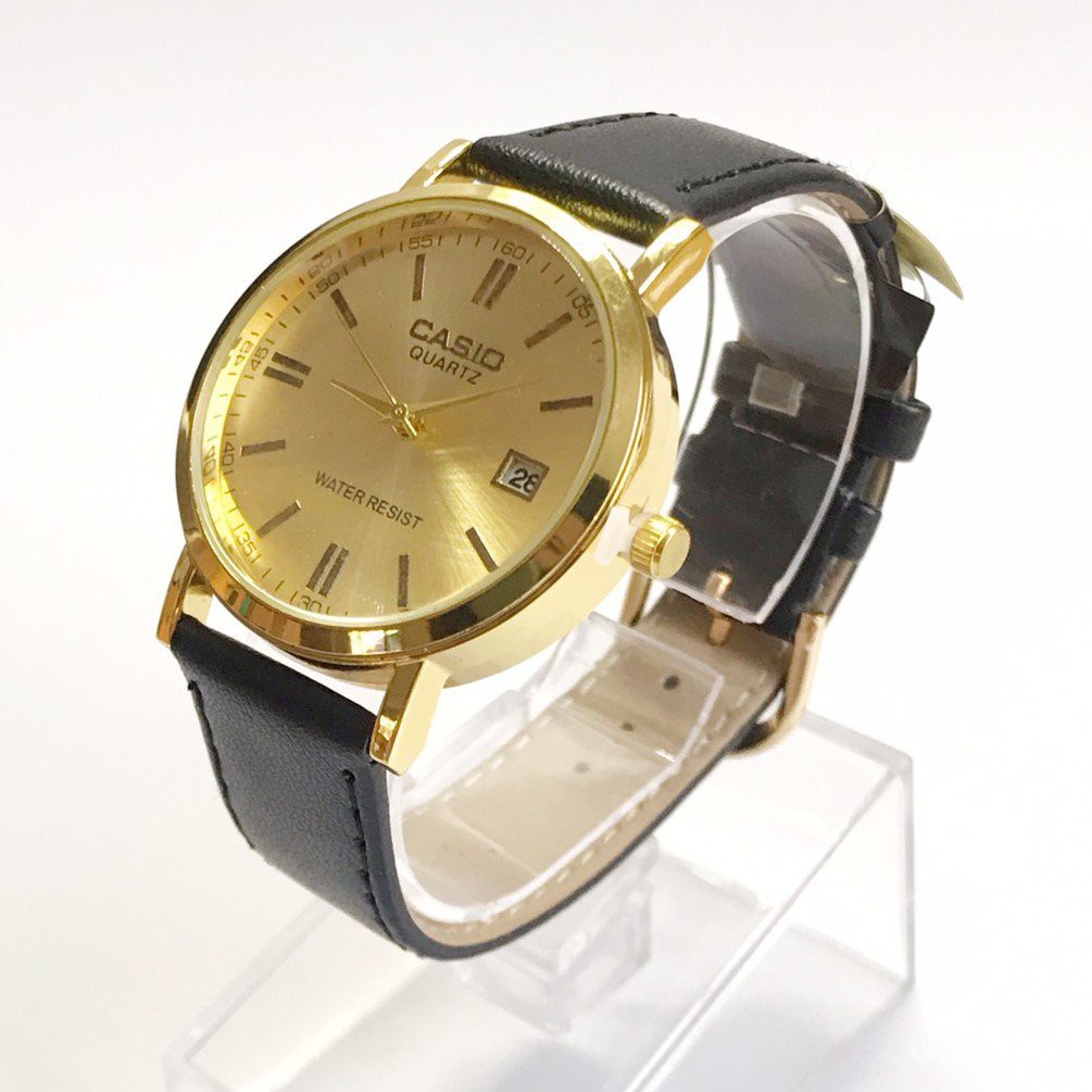 (กล่อง+คู่มือ) casio นาฬิกาข้อมือผู้ชายและผู้หญิง สายหนัง กันน้ำ หน้าปัดทอง นาฬิกาแฟชั่น ควอตซ์หญิง นาฬิกาcasio RC622 VL