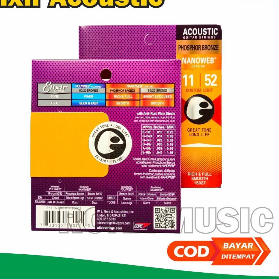 น่าสนใจ.. Elixir Nanoweb Phosphor Bronze Strings สายกีต้าร์โปร่ง สายกีต้าร์ Elixir สแตนเลส