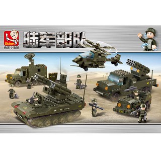 ProudNada Toys ของเล่นเด็ก ตัวต่อ ทหาร รถถัง รถบรรทุก เฮลิคอปเตอร์ Sluban Army 956 PCS M38-B7000