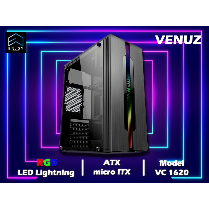 CASE COMPUTER (เคสคอมพิวเตอร์) ATX VENUZ VC1620 ไฟ RGB ฝาอะคริลิค แถมพัดลม