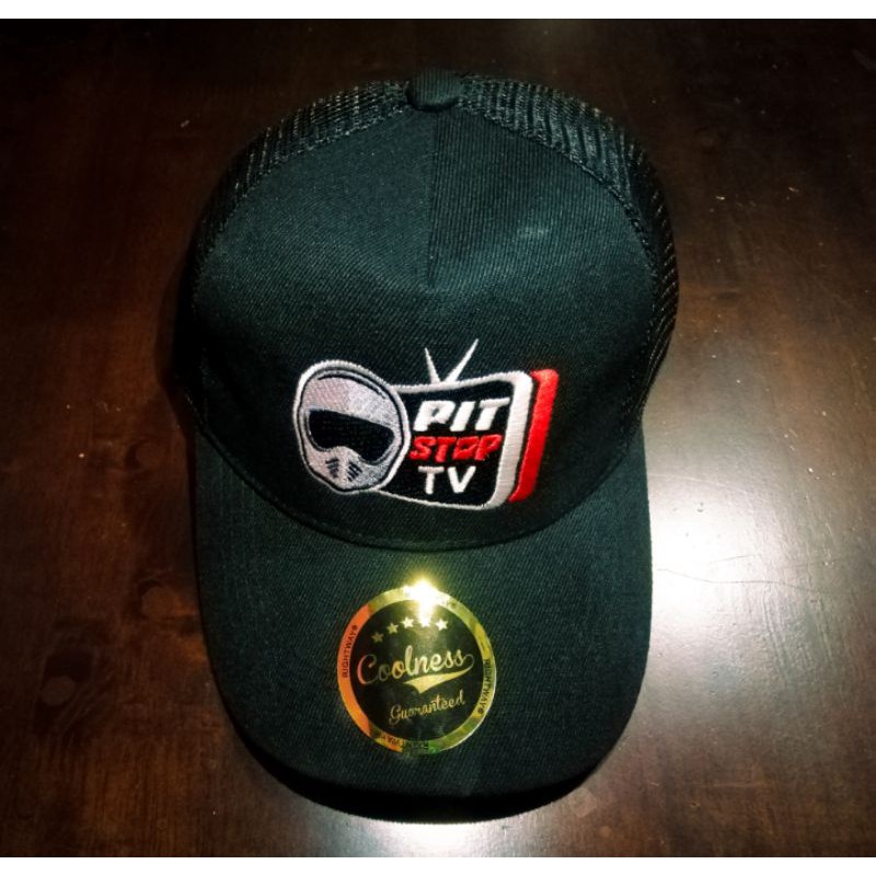 Topi Pitstop TV Trucker Cap โลโก้ Sulam Vlogger Motorsport Laysua